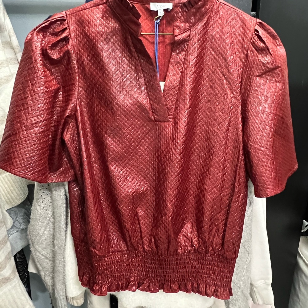 Elegant Red Blouse with Textured Design
